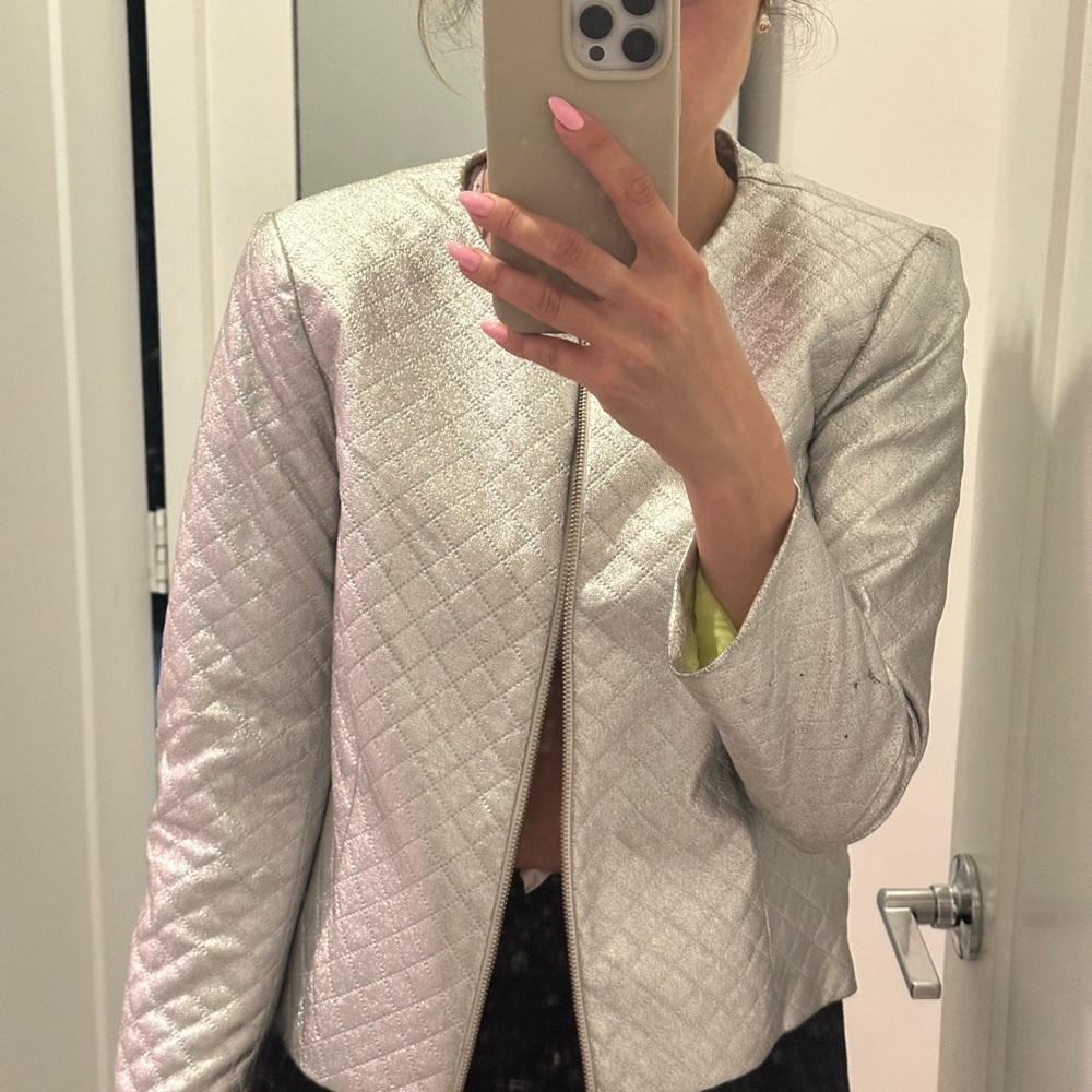 Isaac Mizrahi Silver Blazer with Quilted Design